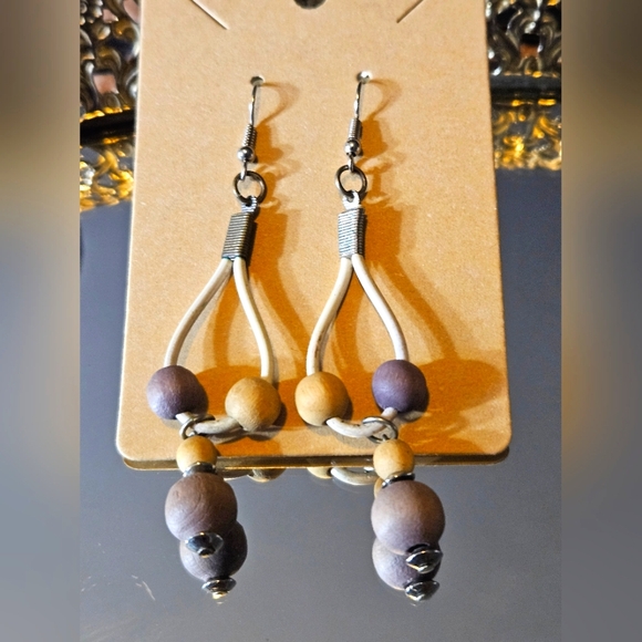 Source Unknown Jewelry - 3 Inch Dangle Earrings with Wood Beads